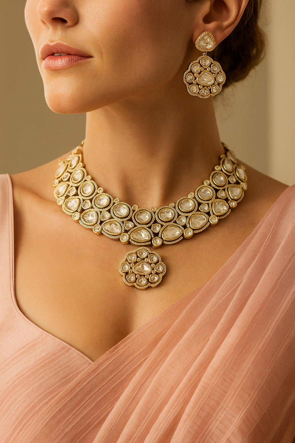 Royal Kundan Choker Necklace Set with Earrings – Gold Finish