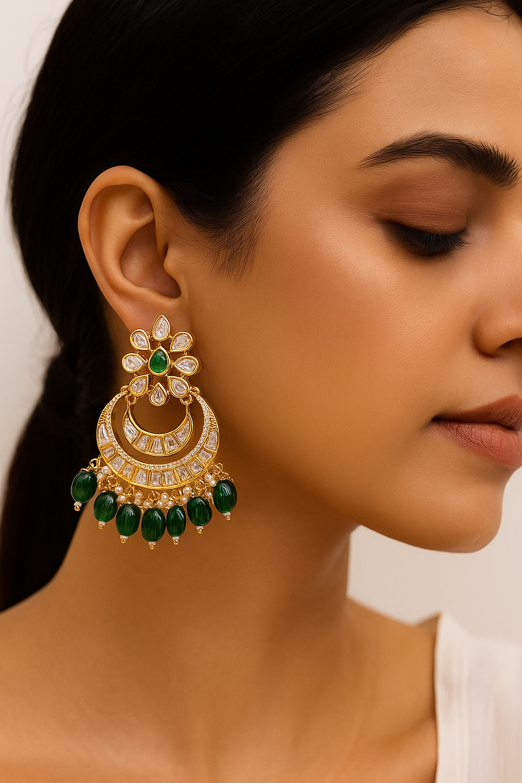 Green Stone Chandbali Earrings – Traditional Kundan Bridal Jewellery