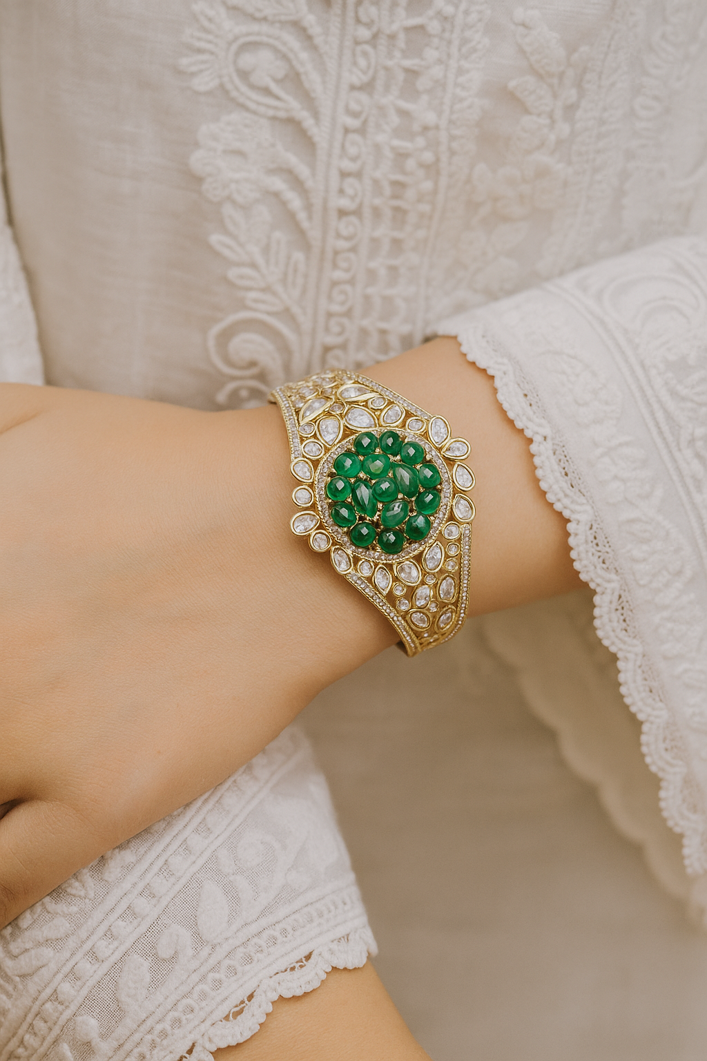 Emerald Green Kundan Bracelet