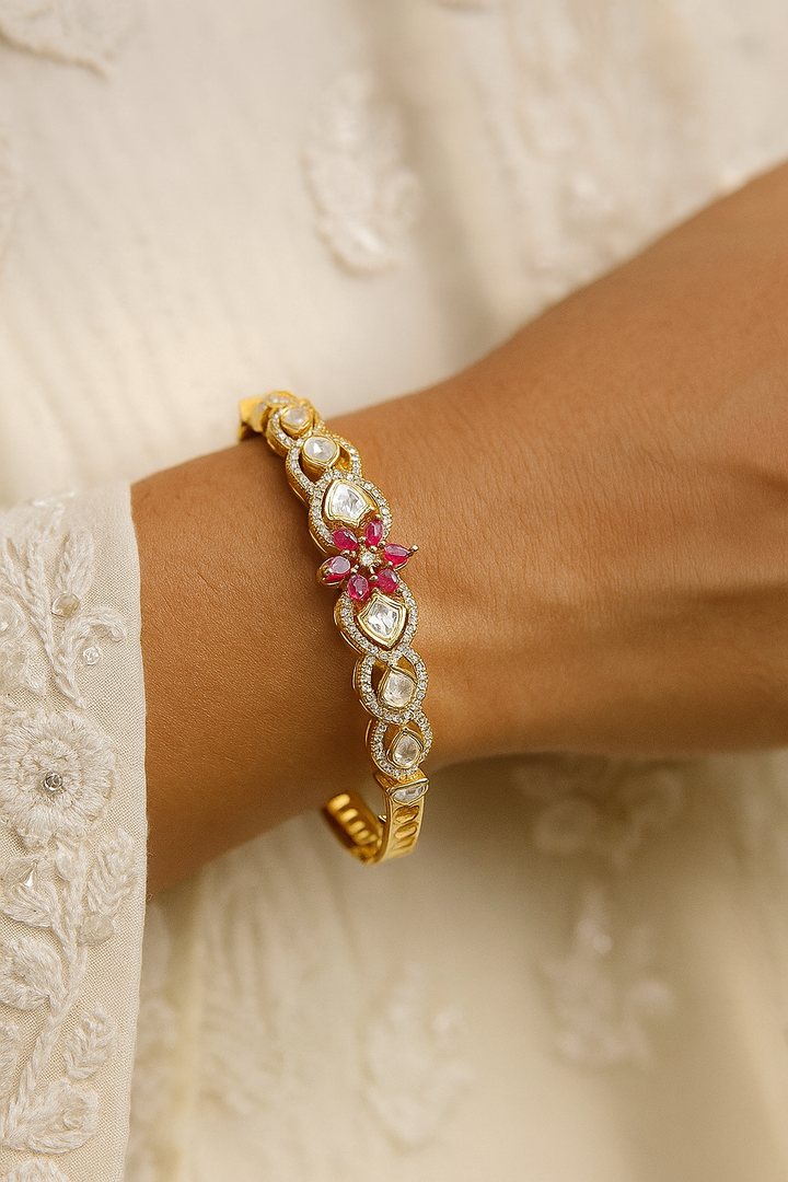 Ruby Floral  Bracelet with CZ Stones