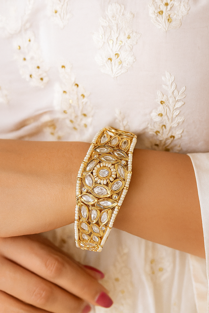 Pearl Kundan Openable Bracelet