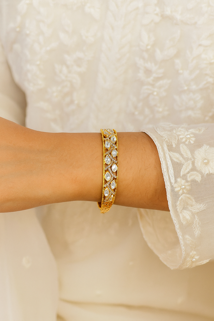 Gold Plated Kundan CZ Openable Bracelet