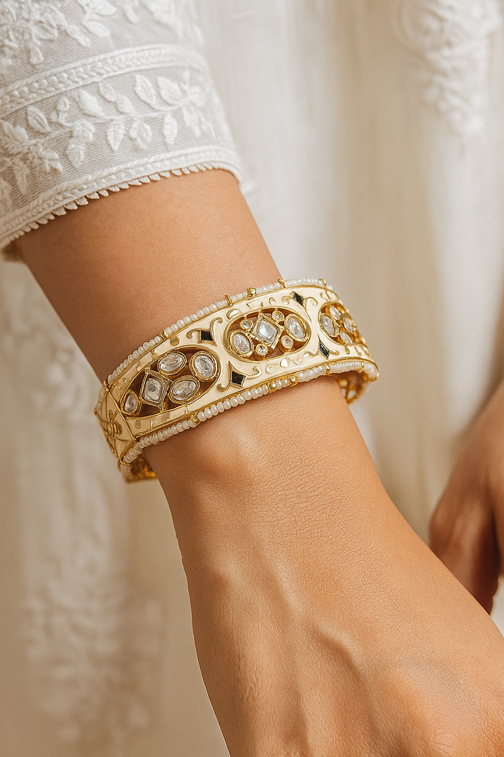 Ivory Meenakari Kundan Openable Bracelet