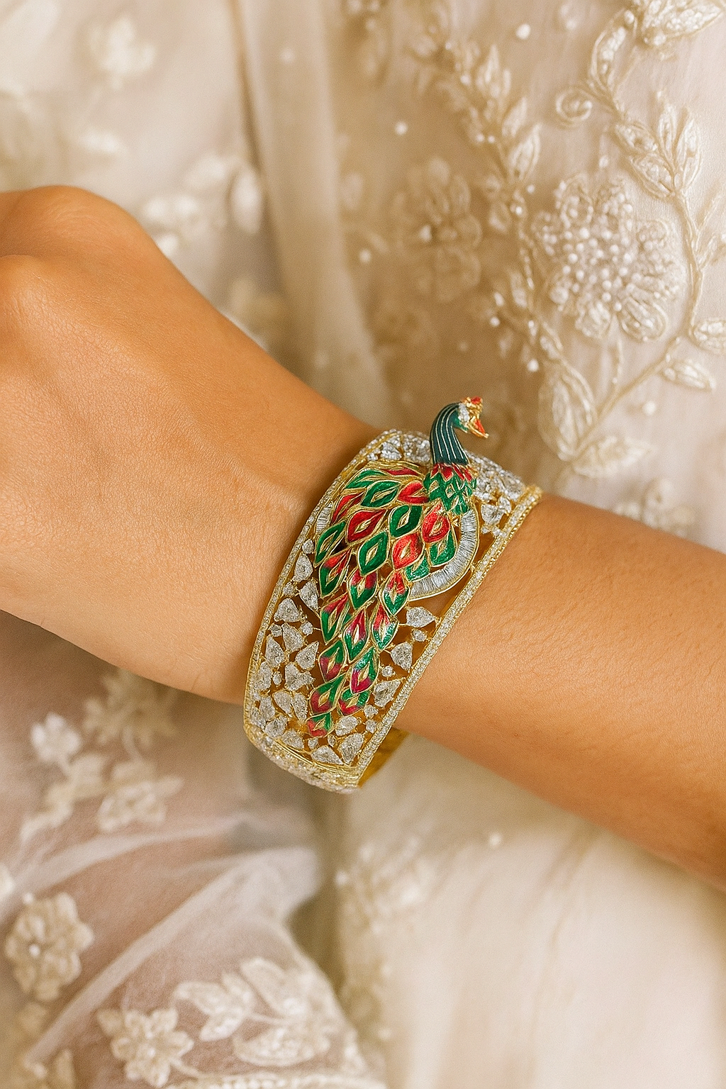 Peacock Design Meenakari Openable Bracelet