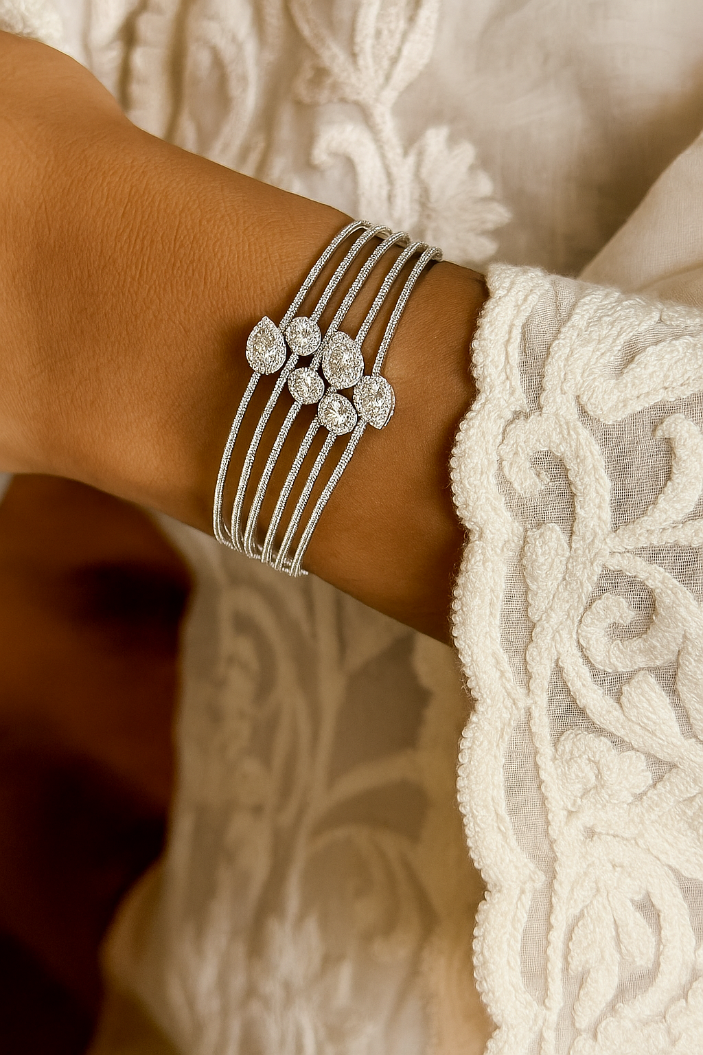 Silver Diamond Look Multi-Row Openable Bracelet