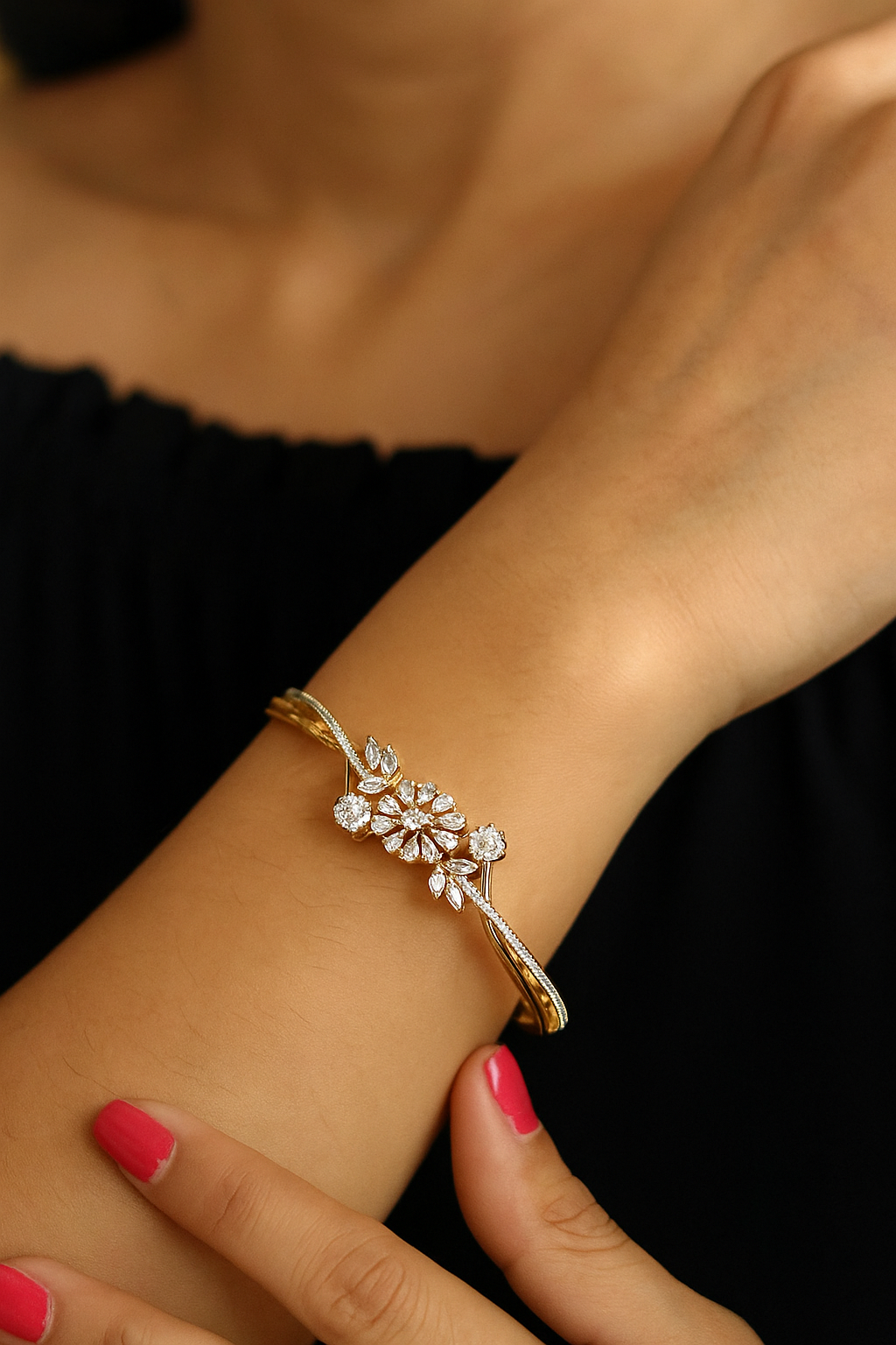 Floral Diamond CZ Openable Bracelet