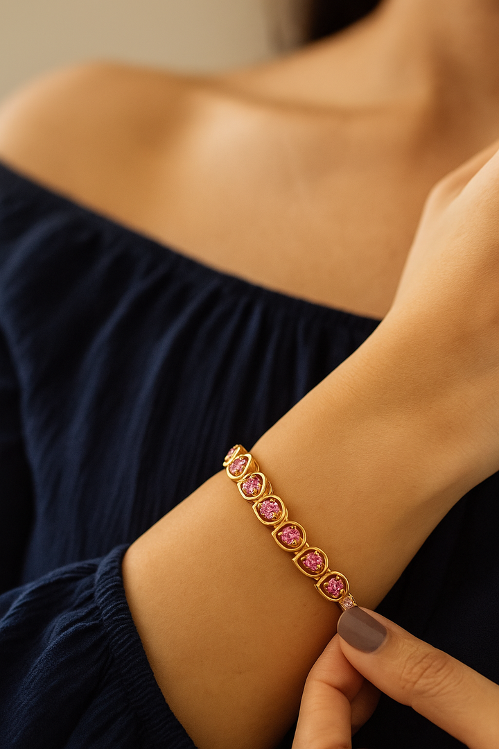 Ruby Pink Stone Openable Bracelet
