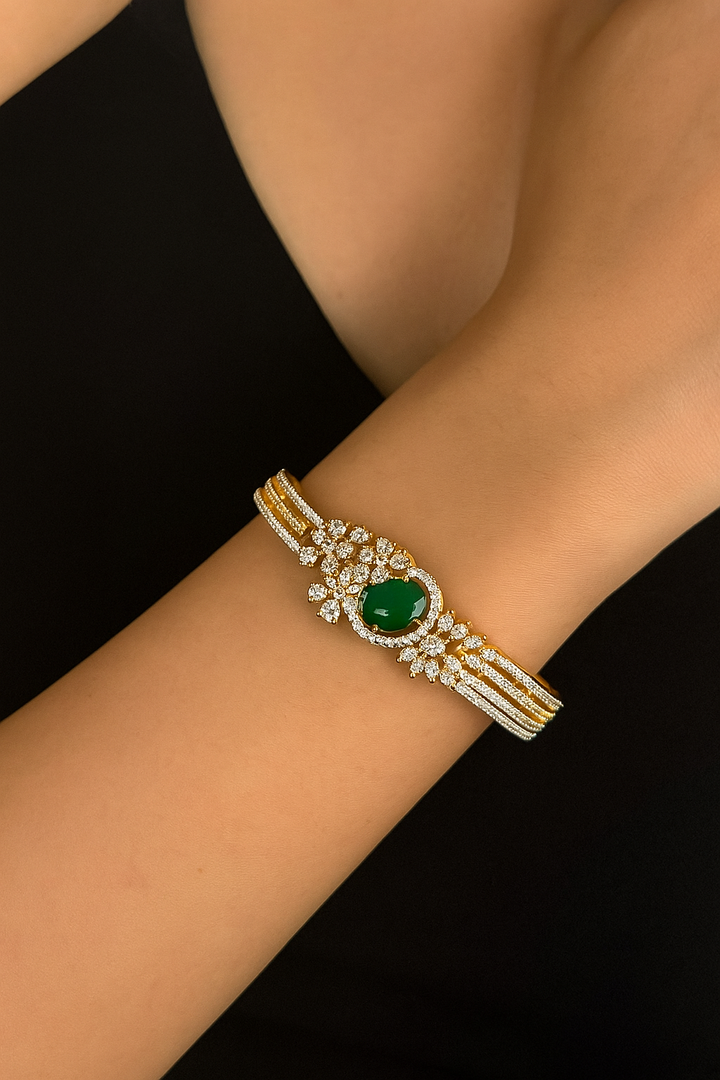 Emerald Green Stone & CZ Openable Bracelet