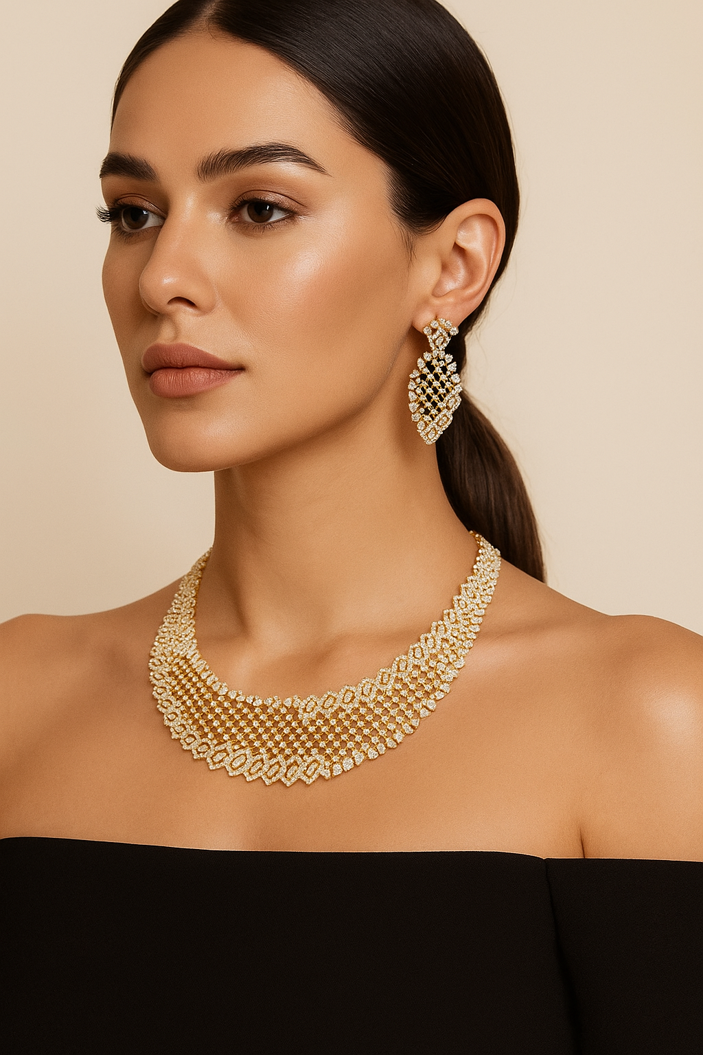 Diamond Look Designer Choker Necklace Set with Earrings