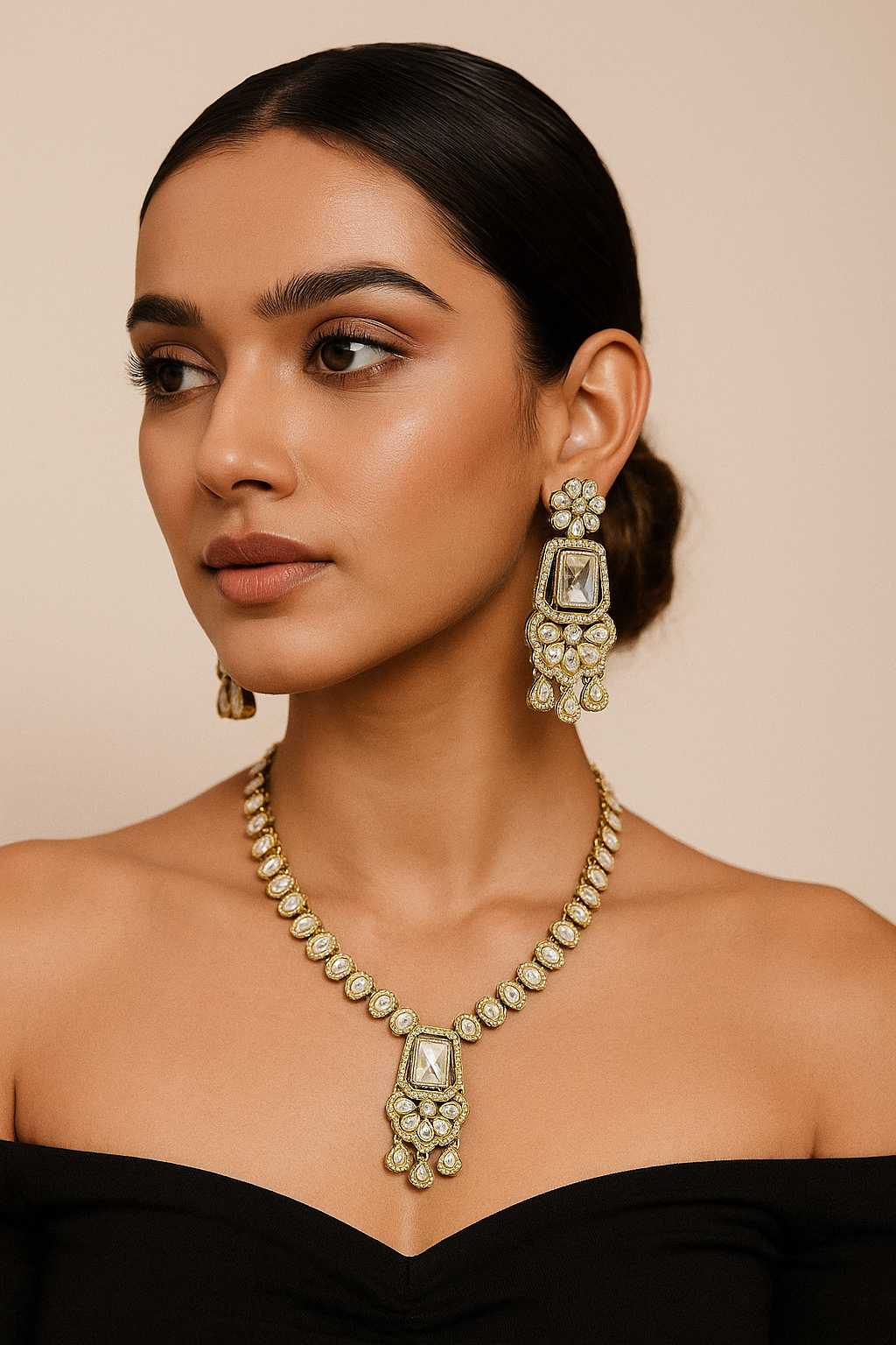 Royal Kundan Necklace Set with Oversized Earrings