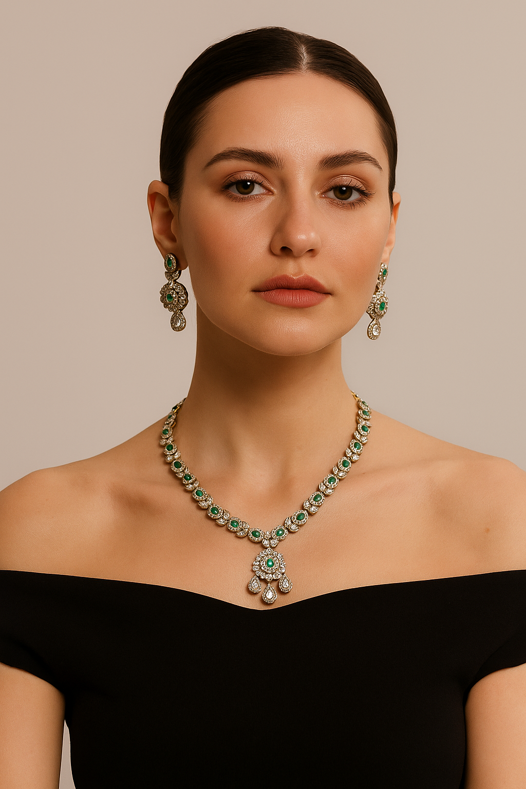 Royal Emerald Kundan Necklace Set with Earrings