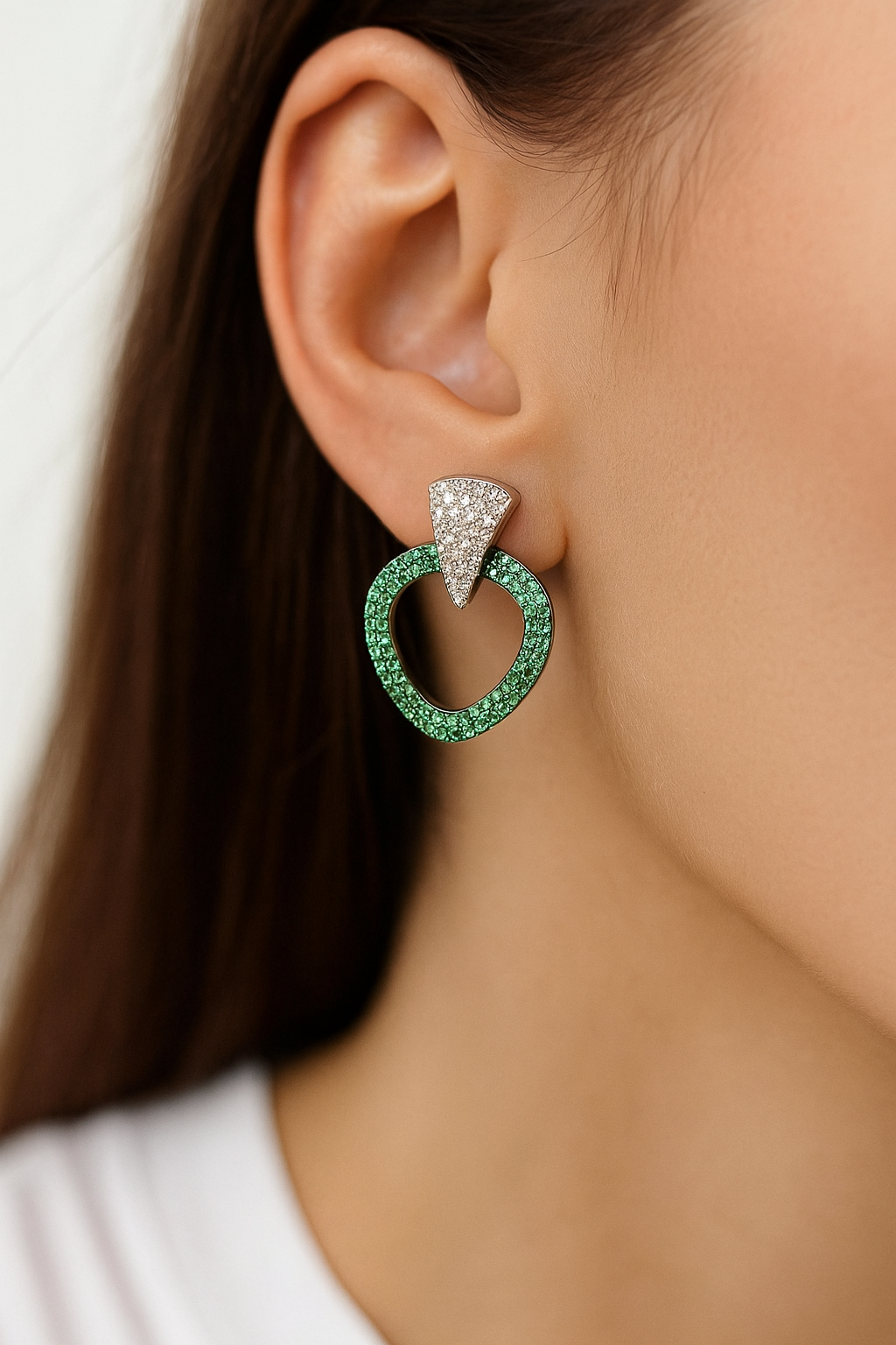 Green Circle Designer Earrings with Diamond Top