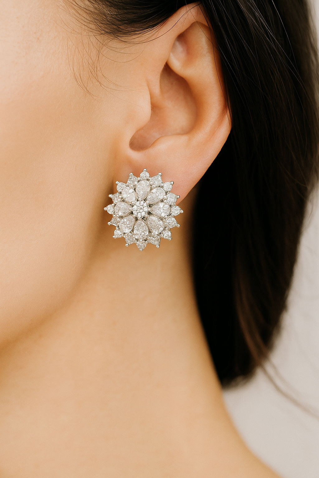 Diamond Cluster Floral Stud Earrings