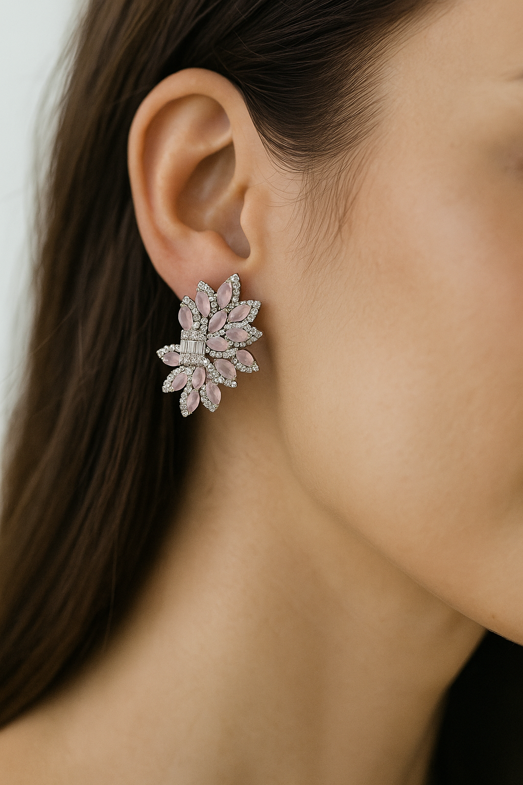 Pink Stone Floral Statement Earrings