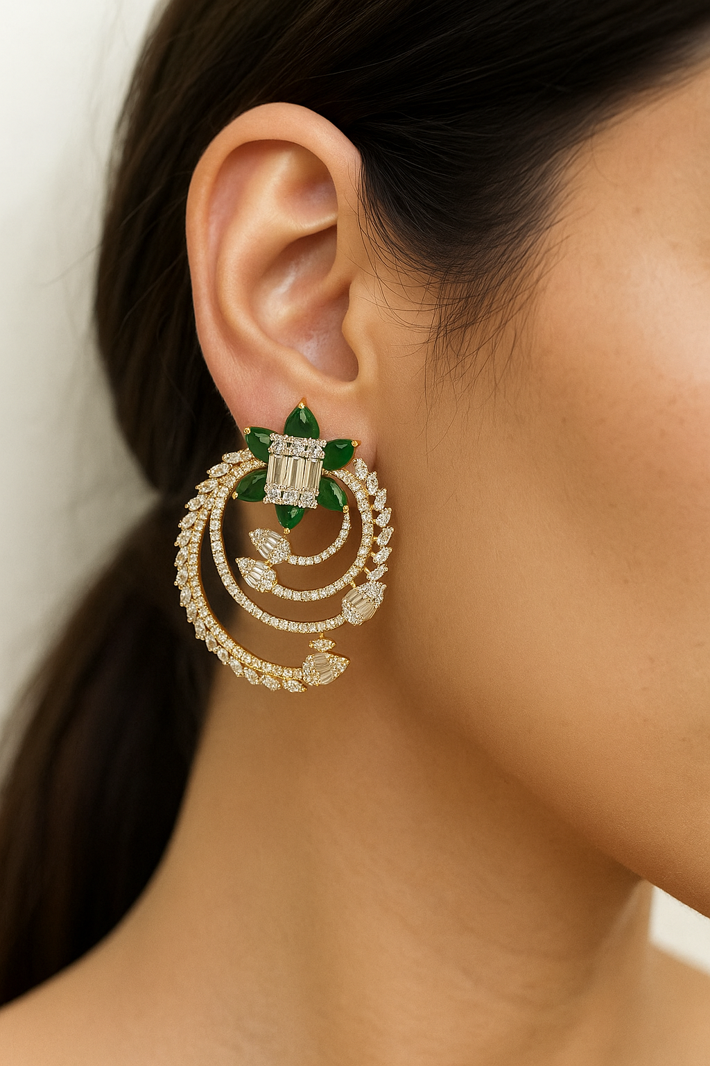Emerald Star Floral Spiral Earrings