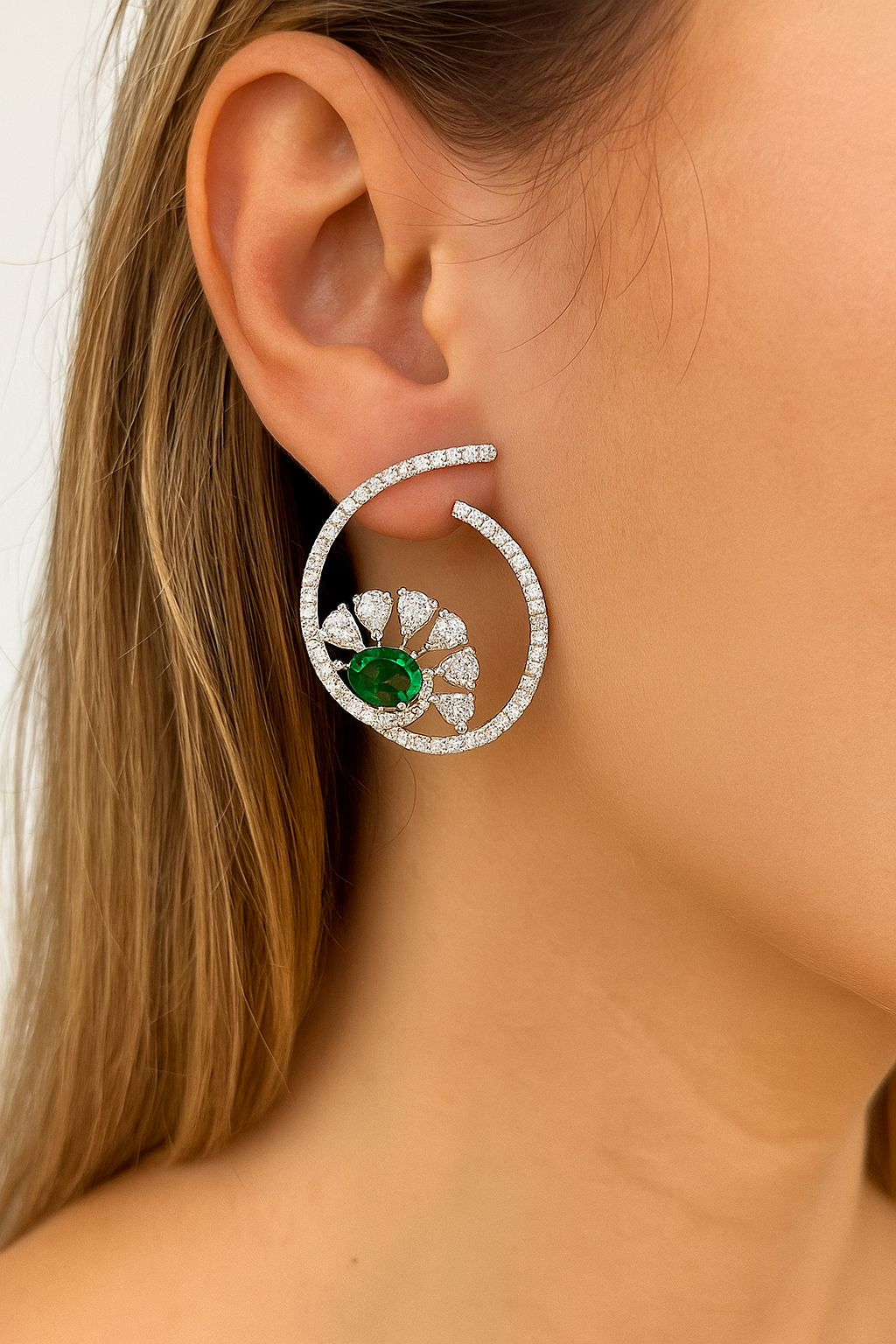 Emerald Spiral Halo Earrings