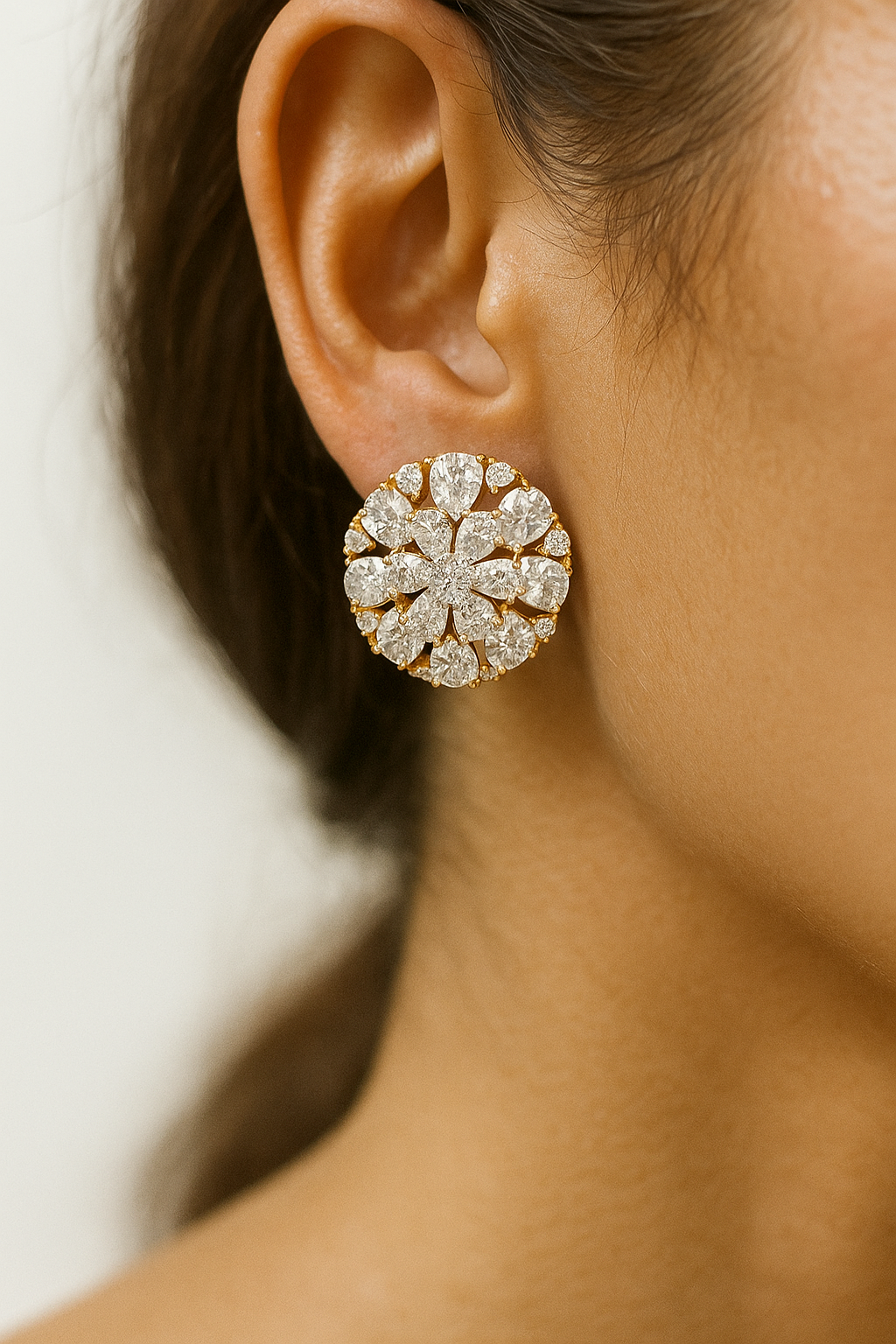 Gold-Plated Floral Diamond Look Earrings