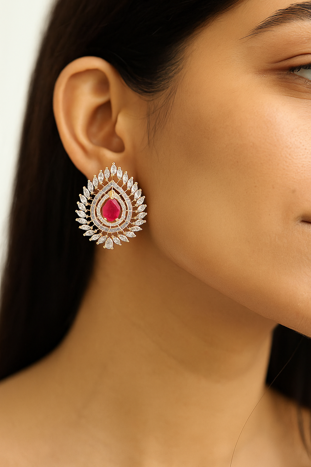 Royal Ruby Tear Drop Diamond Look Earrings