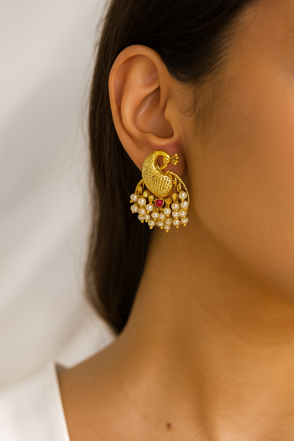 Antique Peacock Pearl Drop Earrings