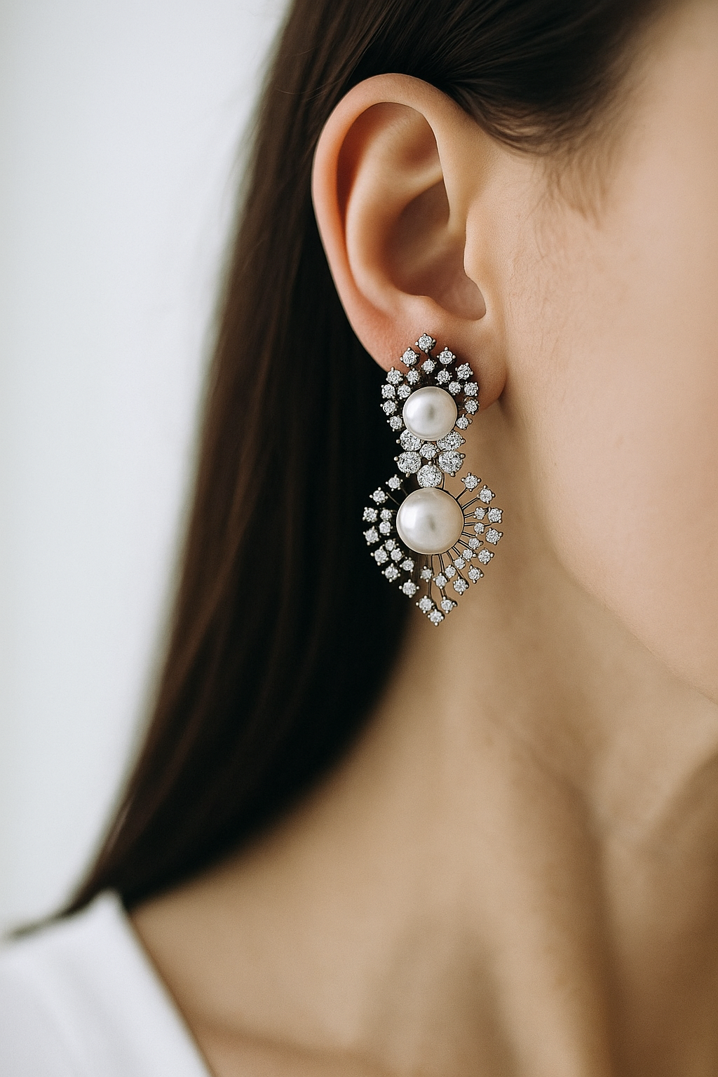 Pearl & Diamond Cluster Statement Earrings