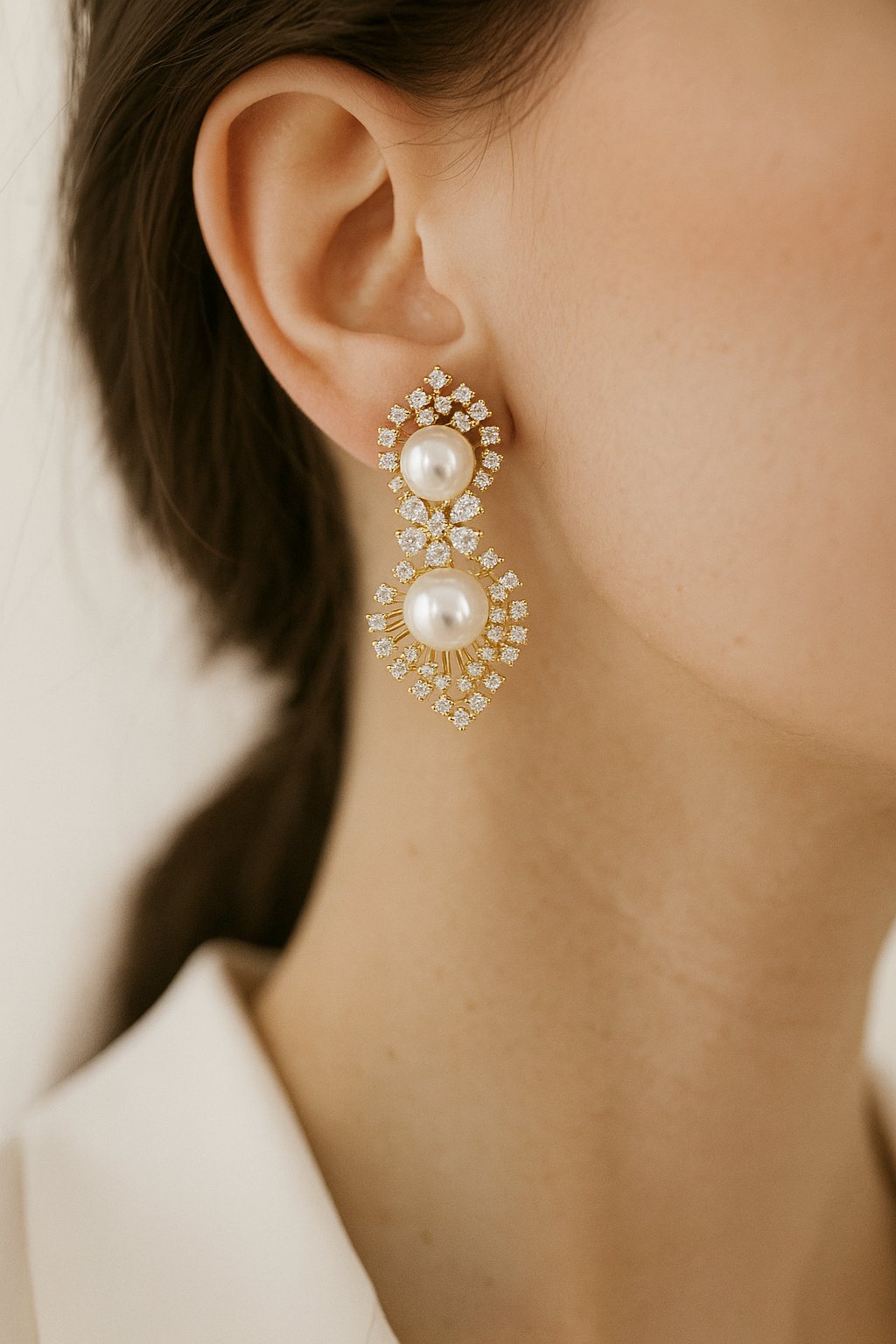 Pearl & CZ Sparkle Drop Earrings