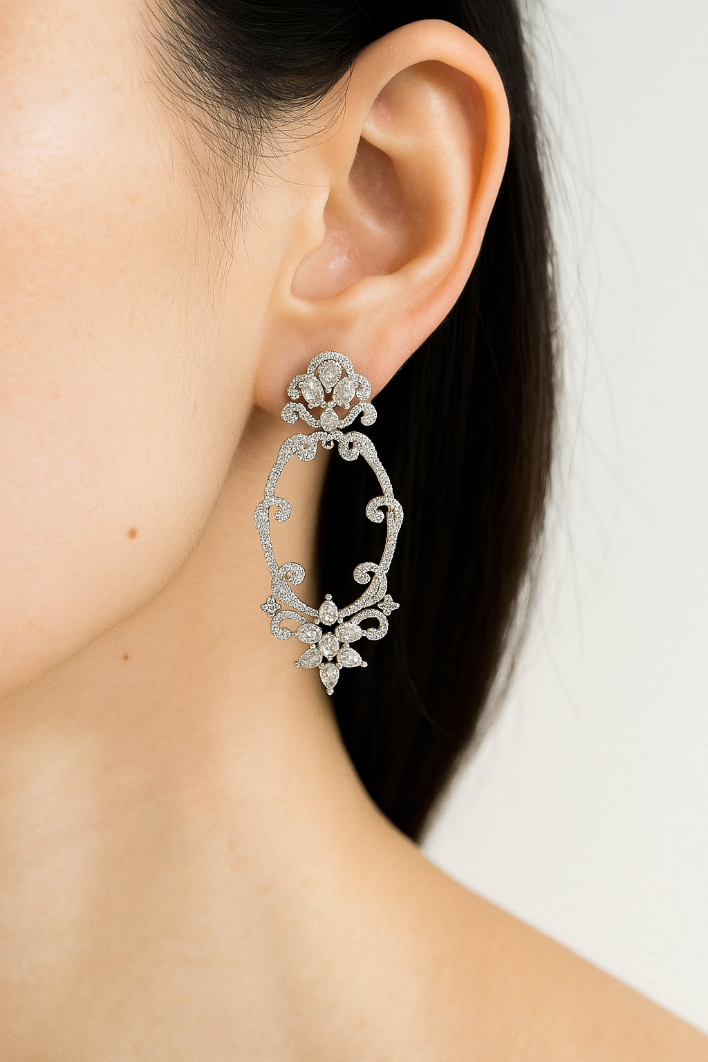 Crystal Floral Oval Statement Earrings