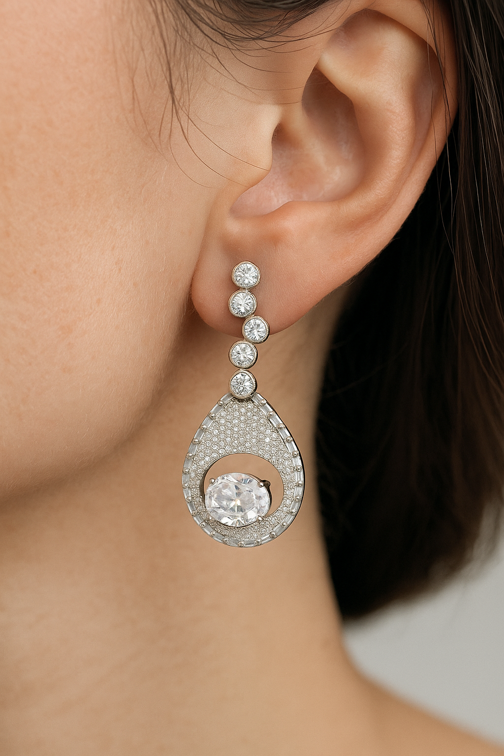 Teardrop CZ Diamond Statement Earrings