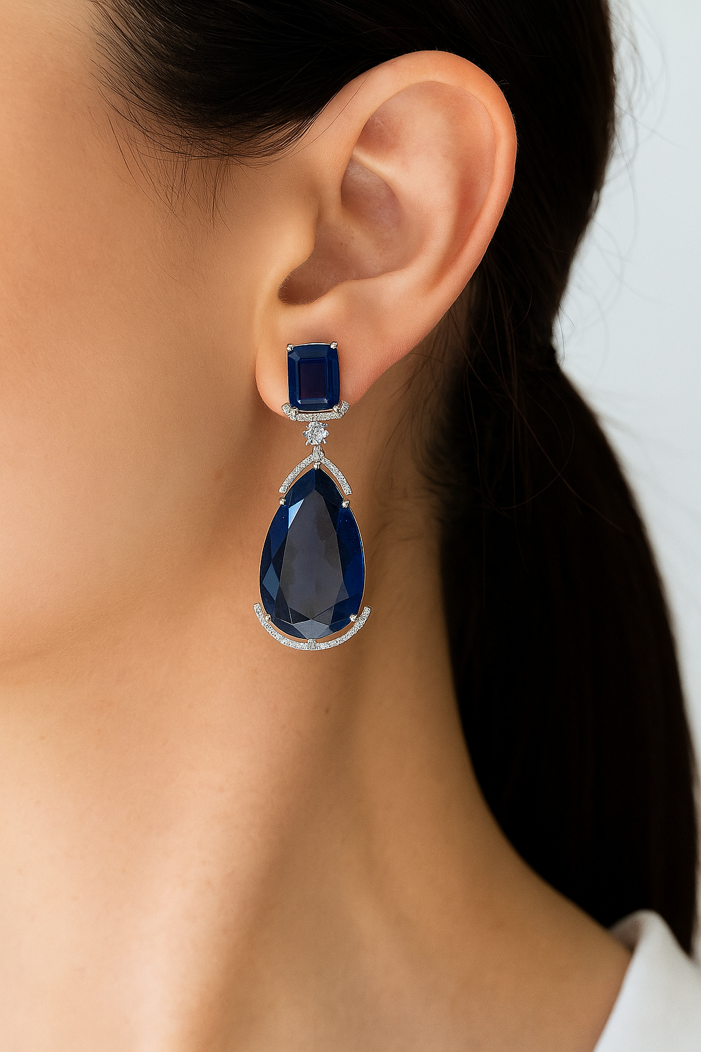 Royal Blue Stone Teardrop Statement Earrings