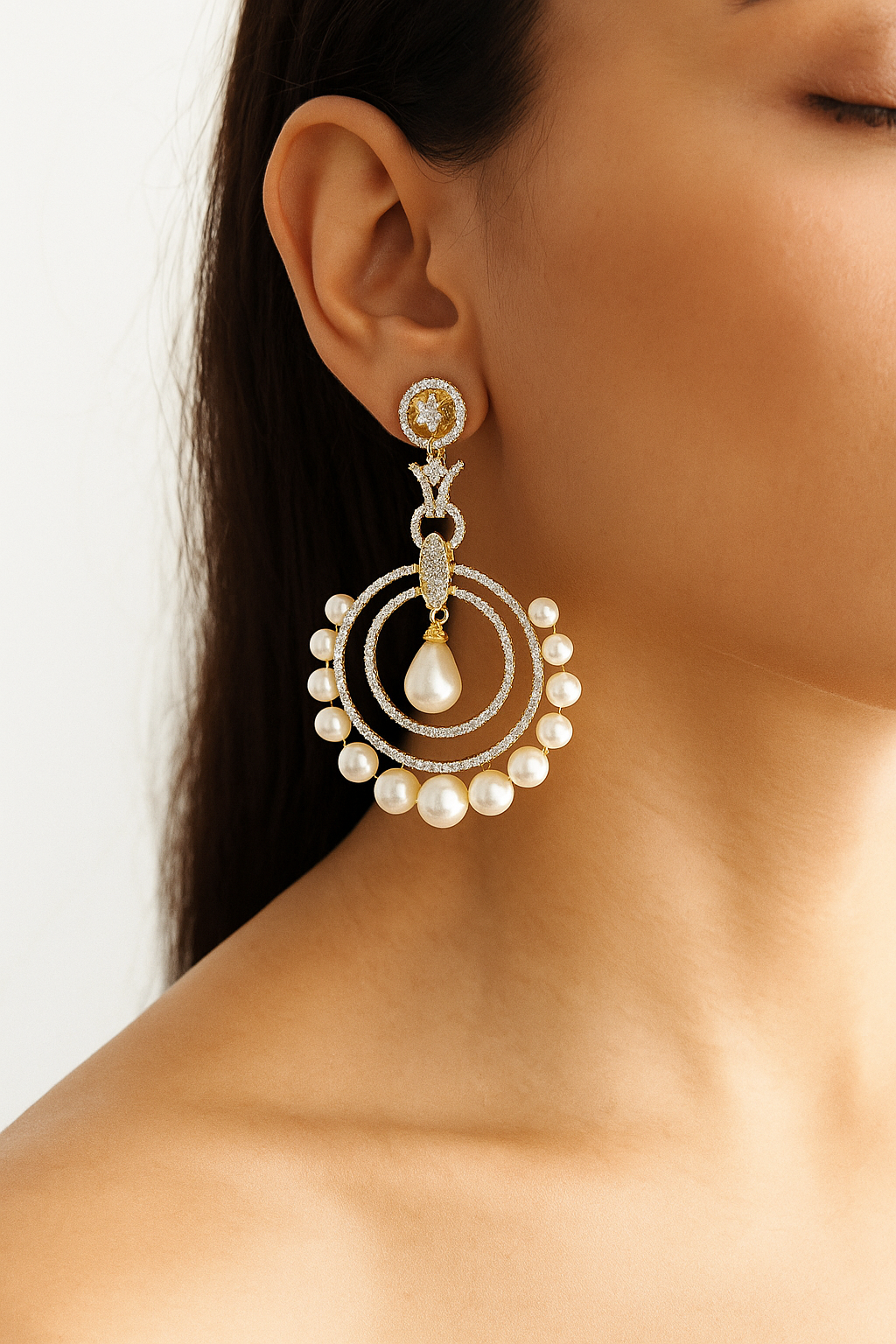 Elegant Pearl & CZ Circular Drop Earrings