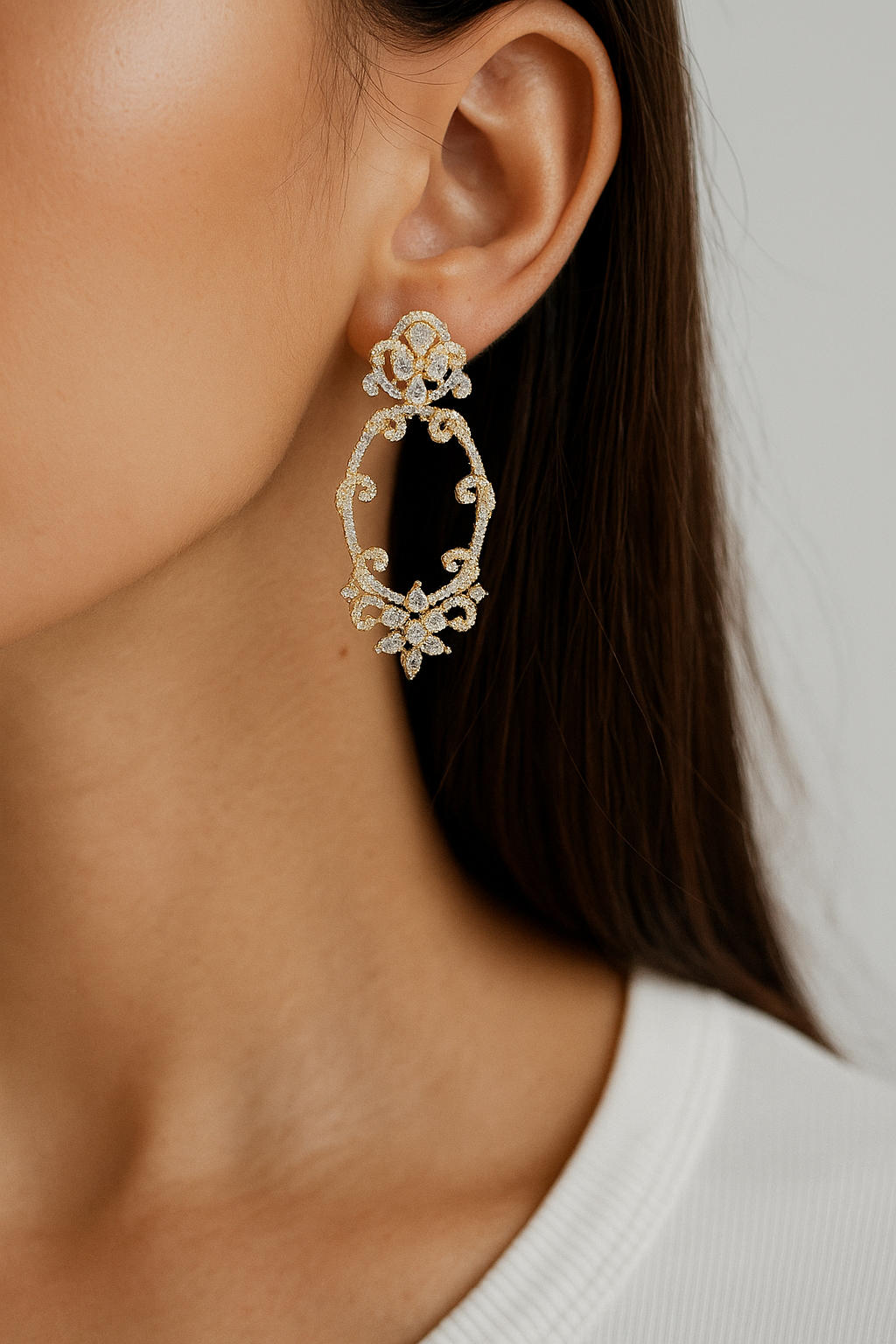 Gold & Silver Filigree Statement Earrings with Floral Motif