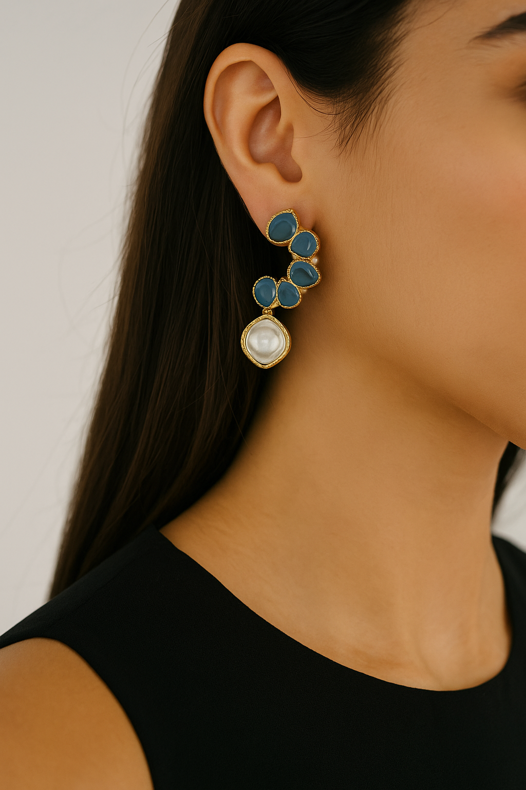 Blue Stone Kundan Style Drop Earrings