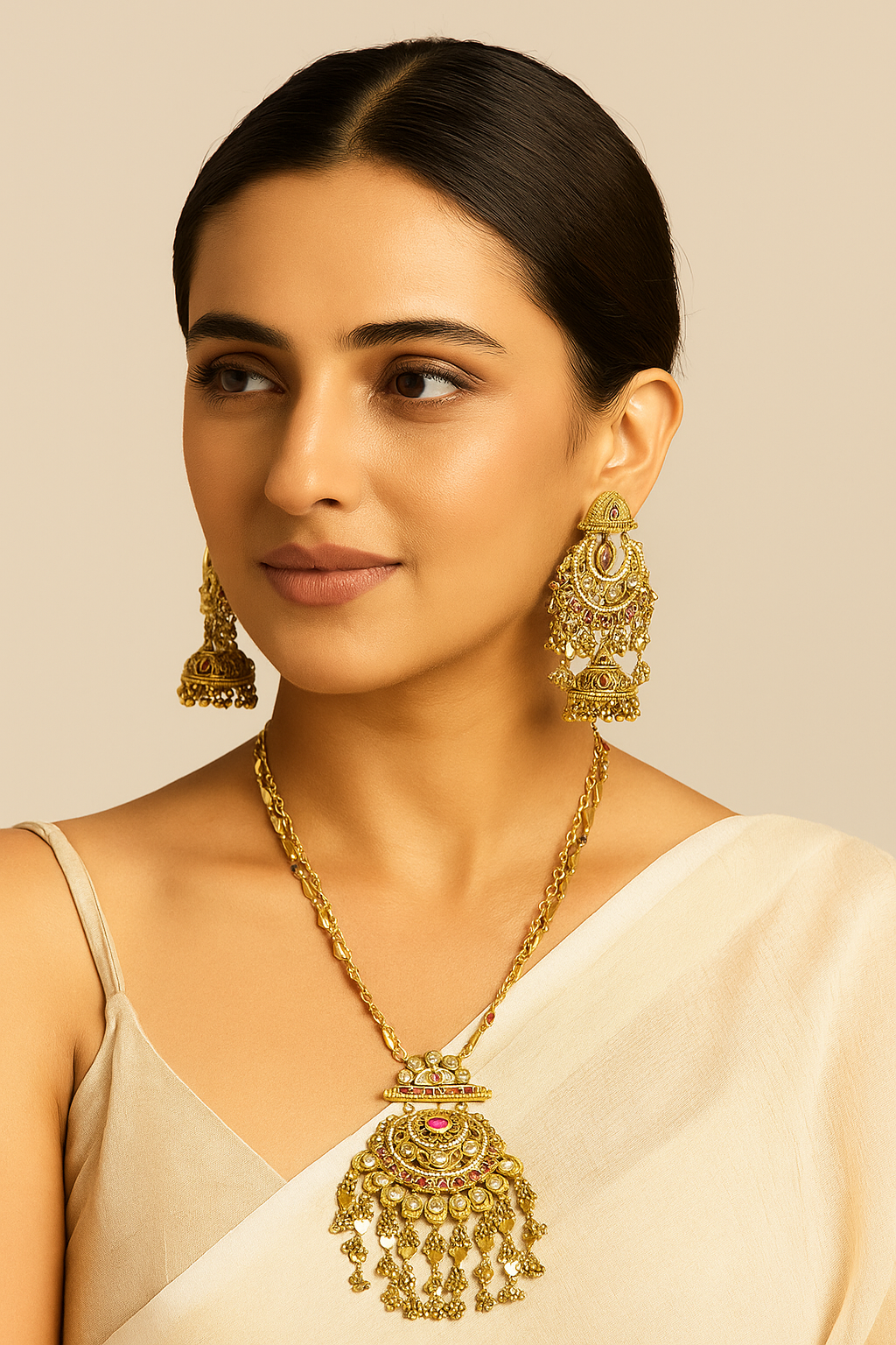 Gold Plated Chandbali Necklace Set with Earrings