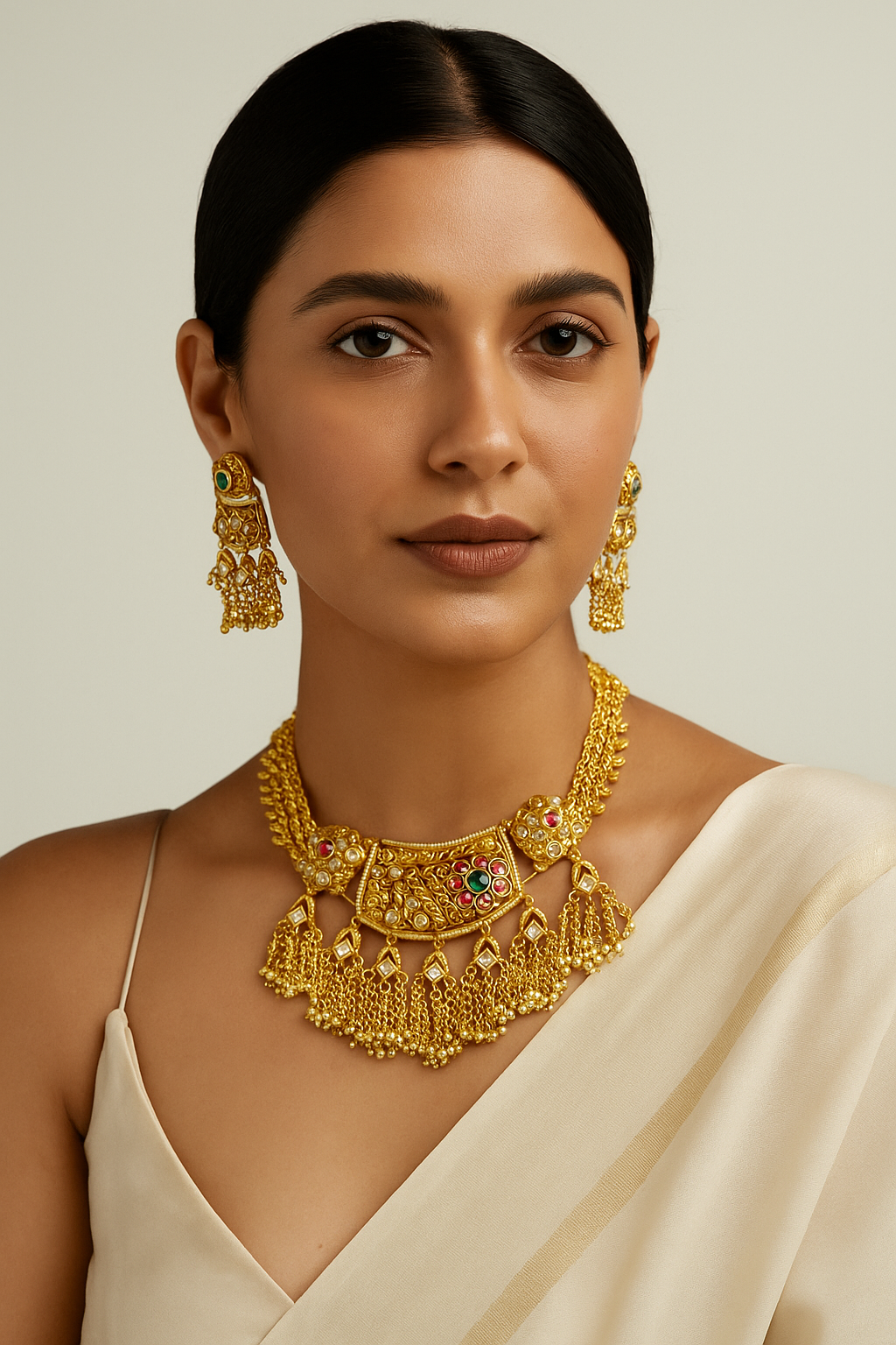 Antique Temple Jewellery Necklace Set with Kundan & Pearls – Bridal Heritage Collection