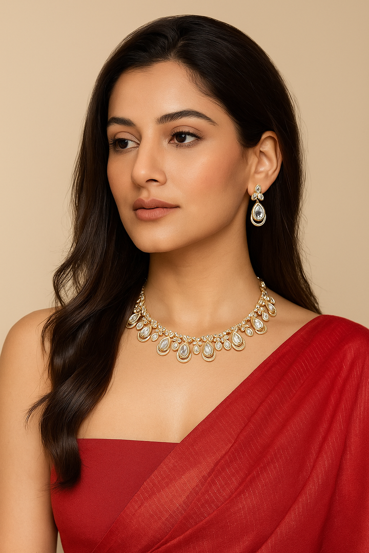 Diamond Look White Stone Necklace Set