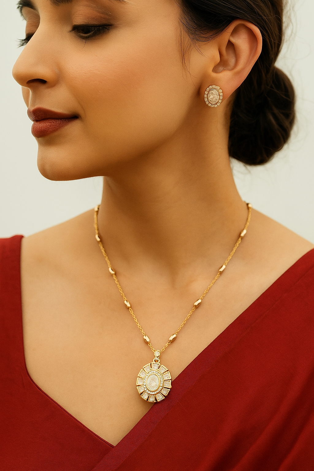 Classic Diamond Look Pendant Necklace Set