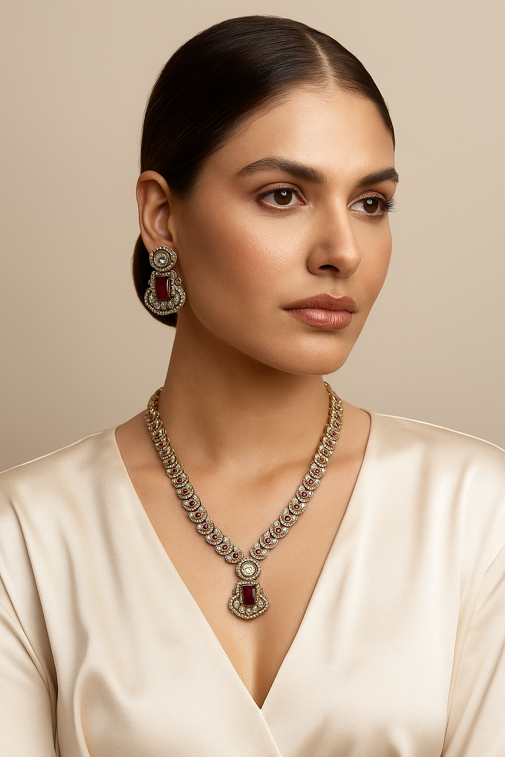 Royal Ruby Kundan Necklace Set with Earrings