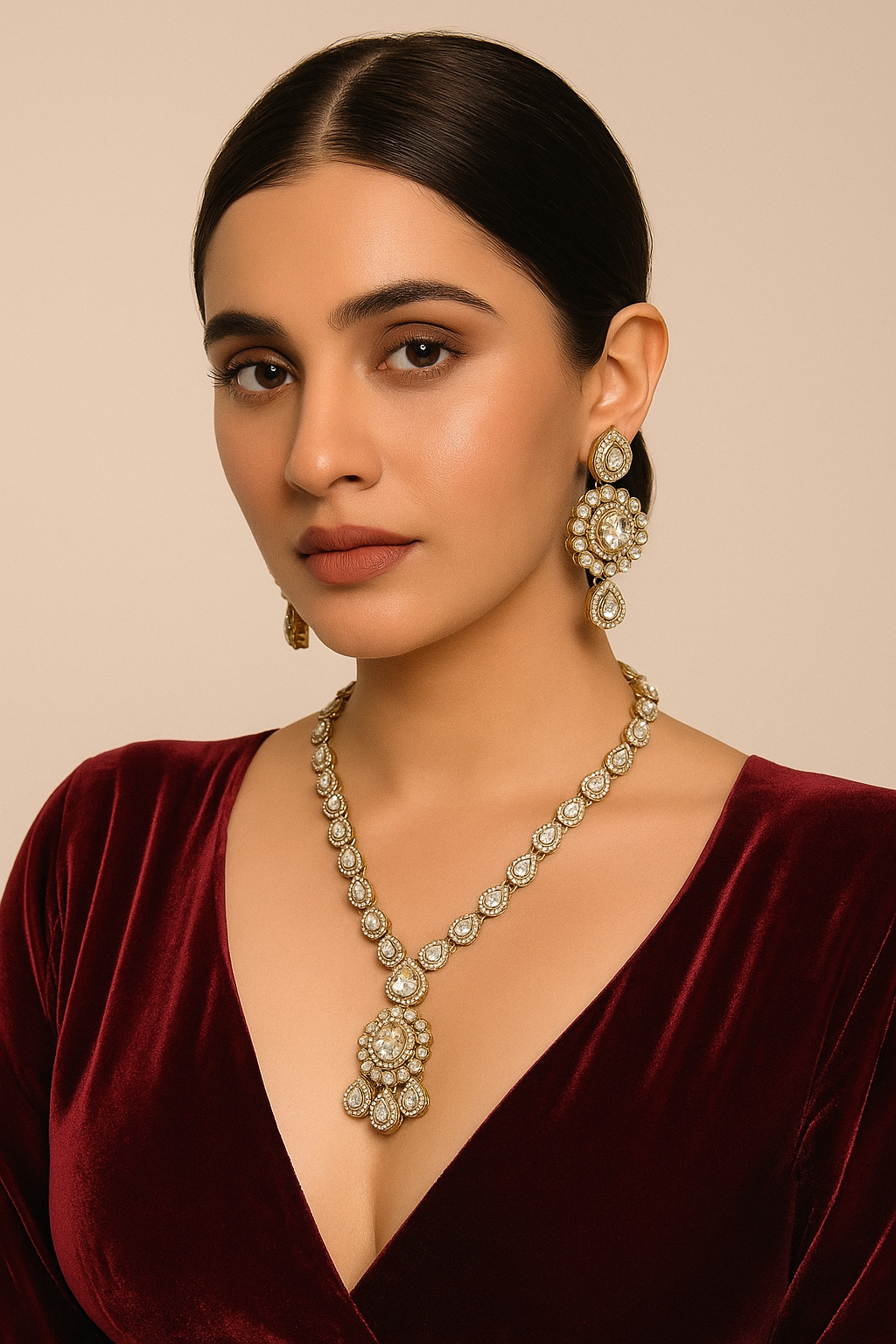 Elegant Diamond Look Kundan Necklace Set with Earrings