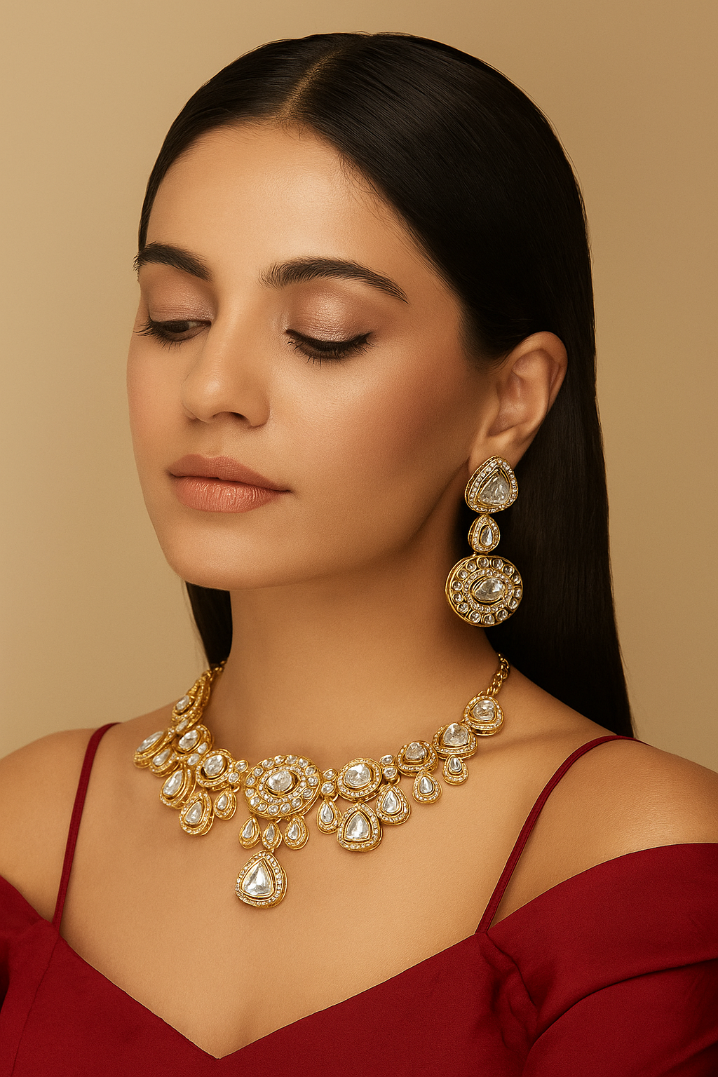 Royal Polki Kundan Necklace Set with Maang Tikka