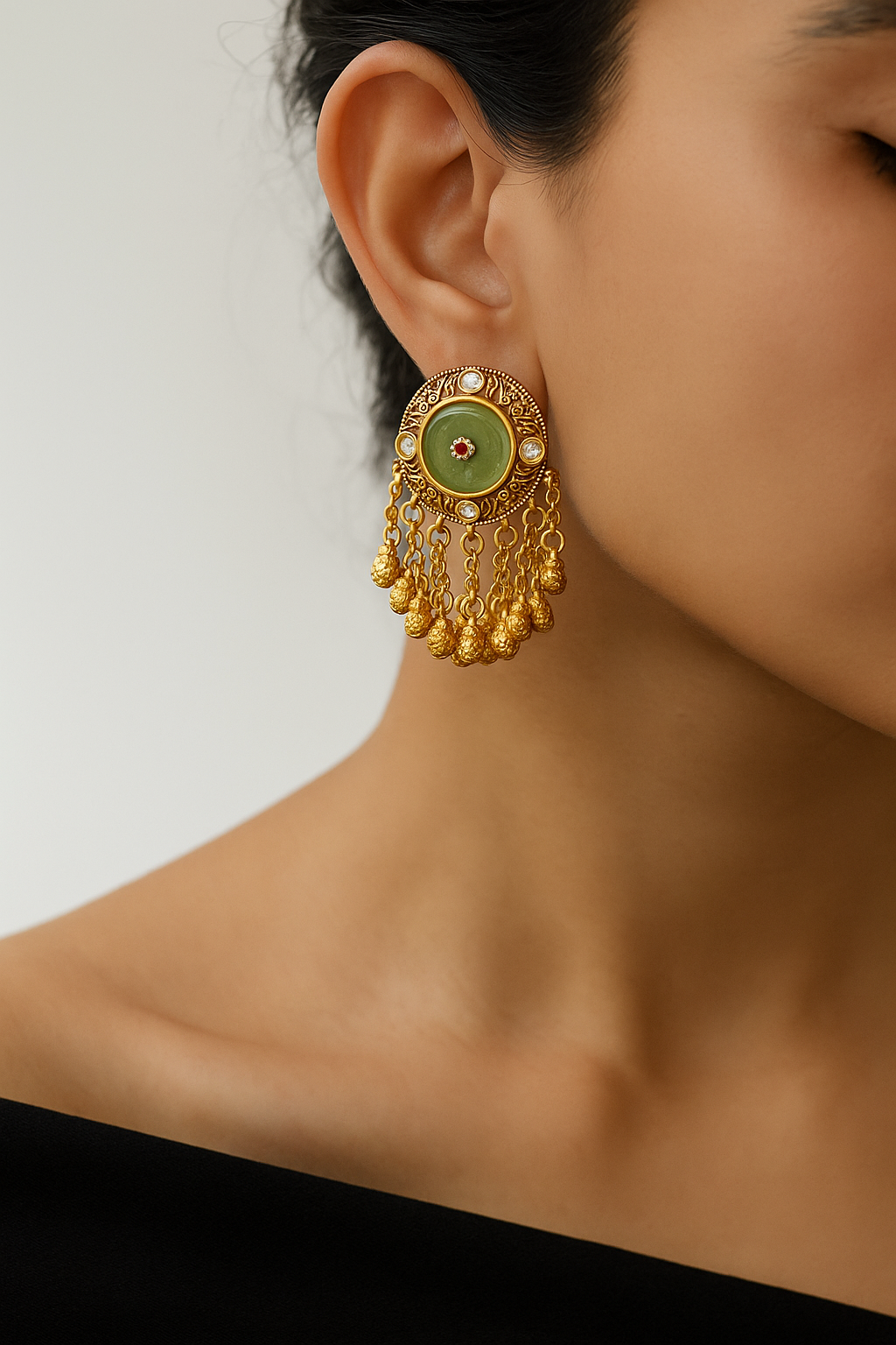 Antique Green Stone Heritage Earrings