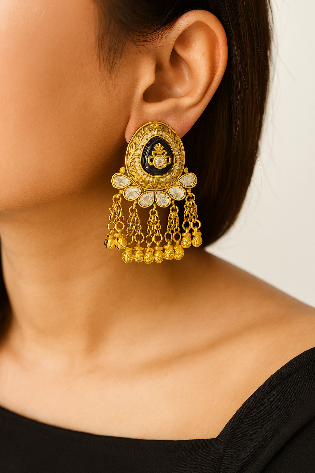 Antique Blue Kundan Dangler Earrings