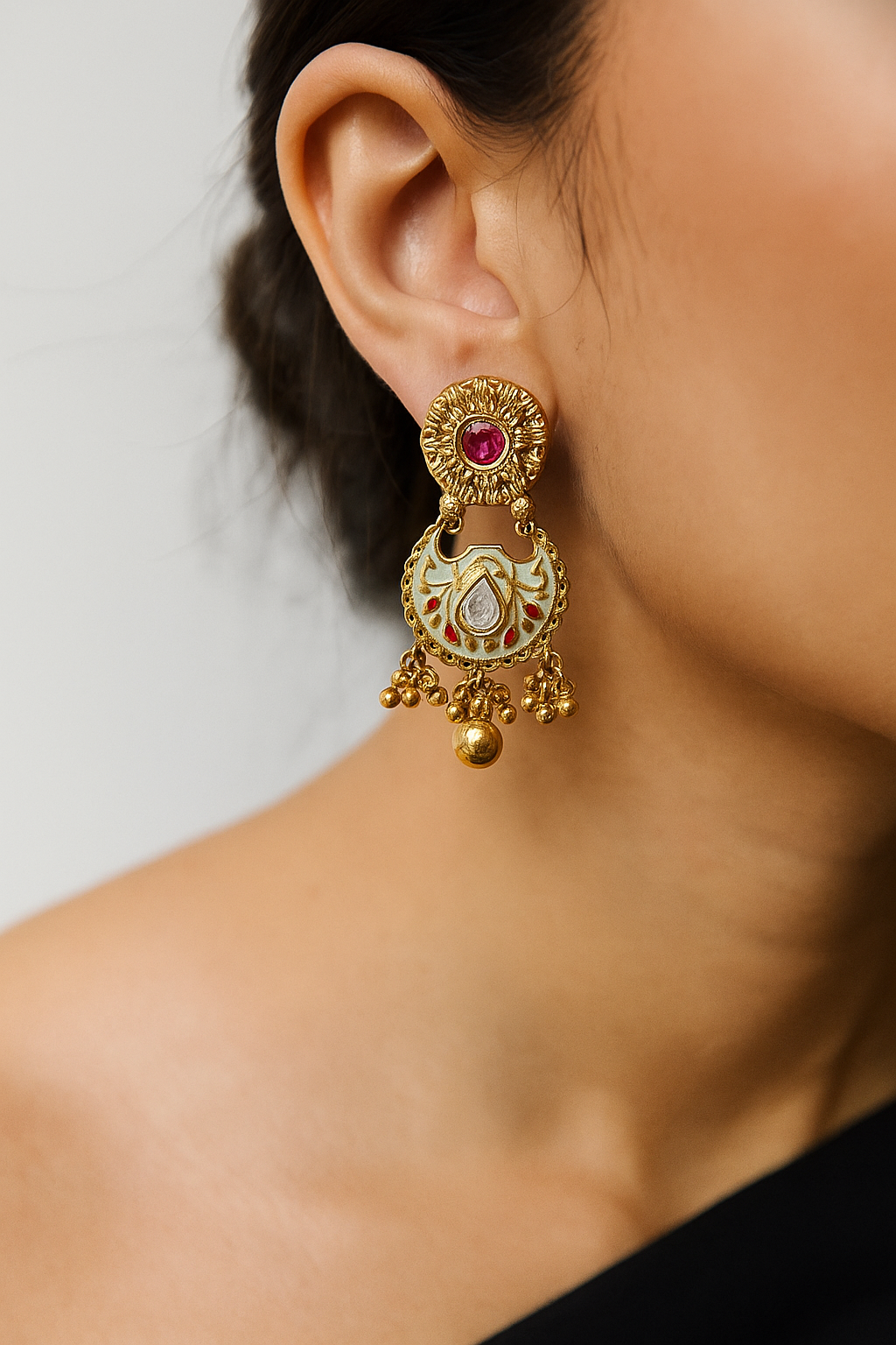 Antique Ruby White Meenakari Earrings