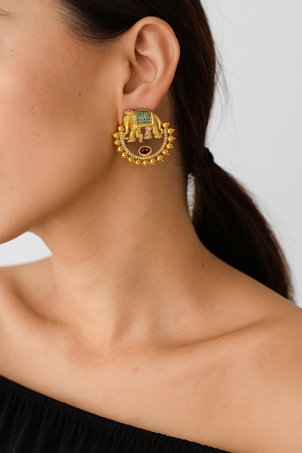 Royal Elephant Design Gold Finish Earrings