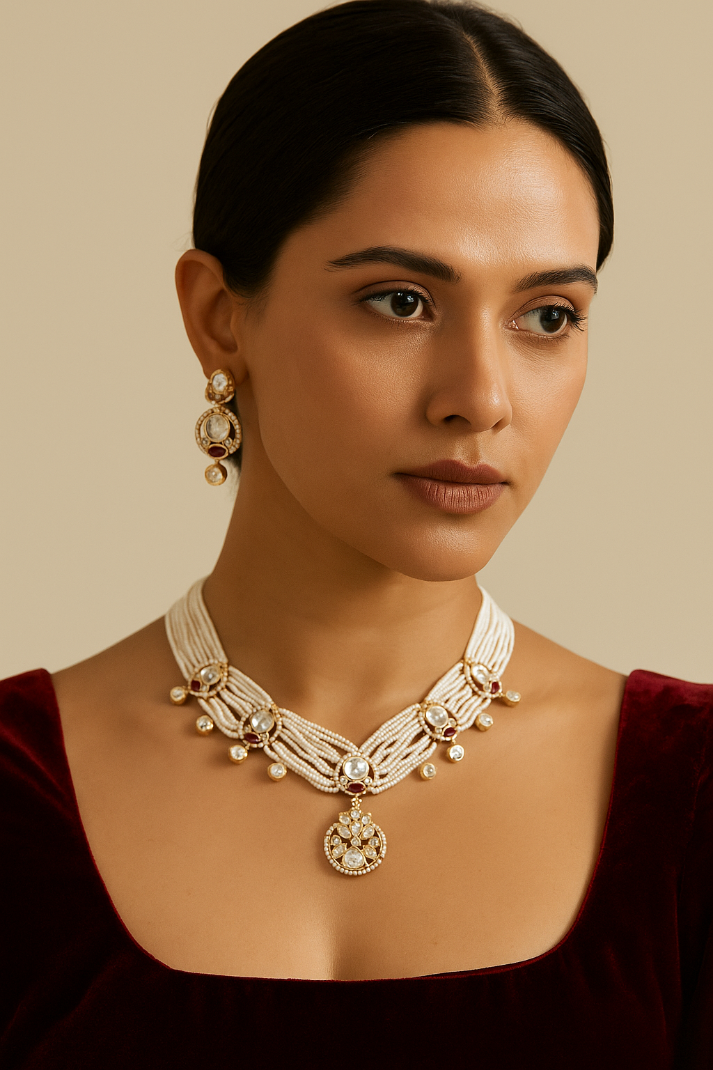 Classic Pearl & Kundan Choker Necklace Set