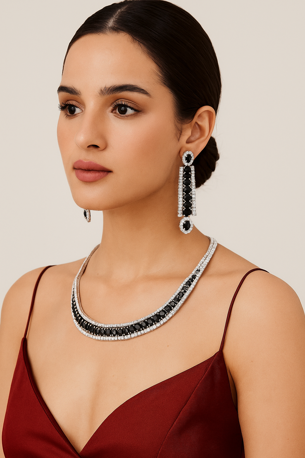 Black Stone Diamond Choker Necklace Set