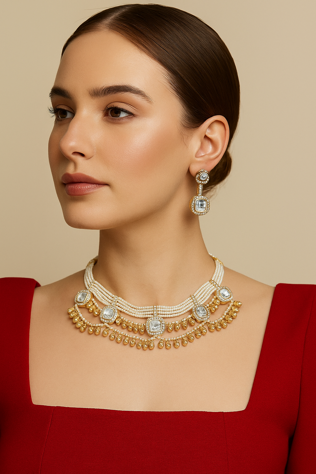 Pearl Cluster Kundan Necklace Set