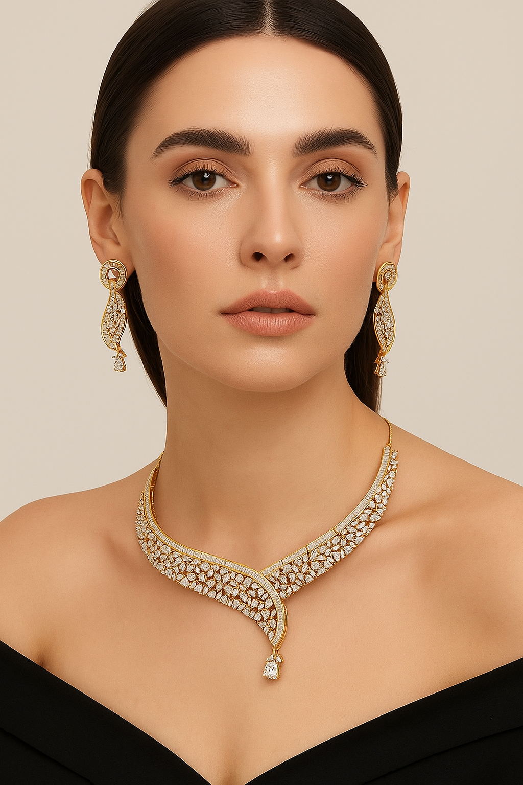Luxury Diamond Look Necklace Set with Designer Earrings