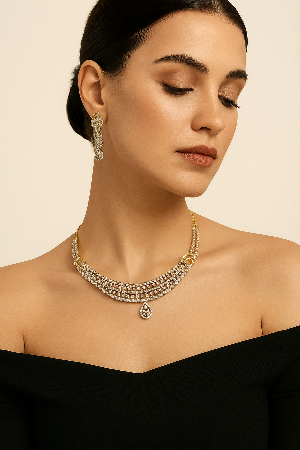 Golden Leaf Diamond Look Choker Set