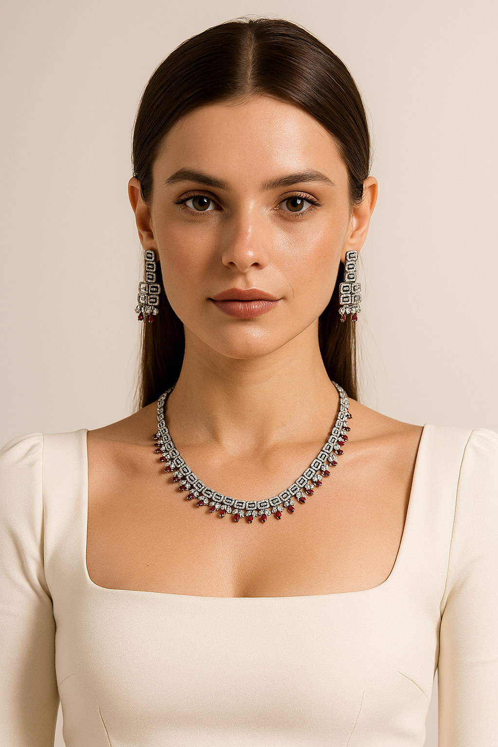 Crimson Spark Diamond Look Necklace Set