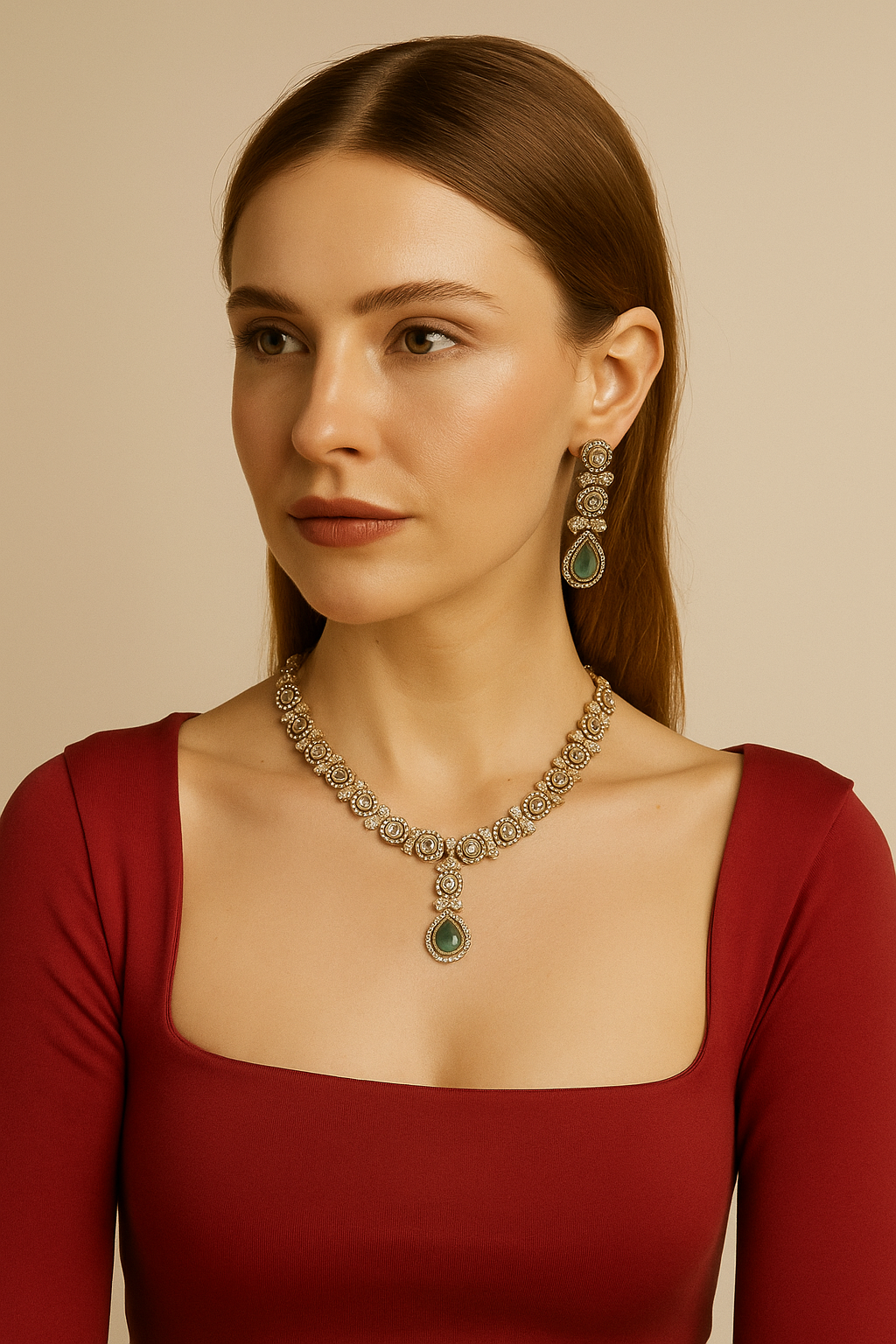 Mint Elegance Kundan Diamond Look Necklace Set