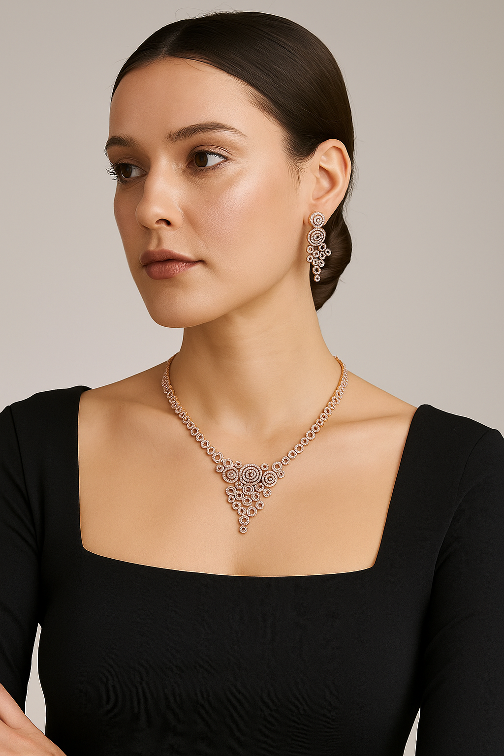 Rose Gold Spiral Diamond Look Necklace Set